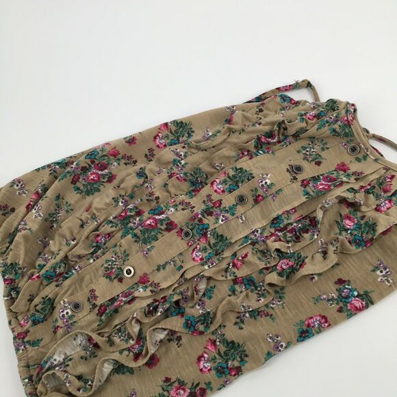 Weavers Spaghetti Strap Floral Print Cropped Ruffle Tank Top Medium Brown Tan M - Picture 5 of 6